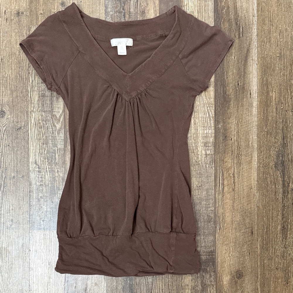 Bozzolo Chocolate Brown V-Neck Short Sleeve Top
